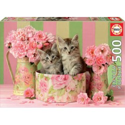 Gatitos con rosas Two kittens with roses 500 piezas Educa